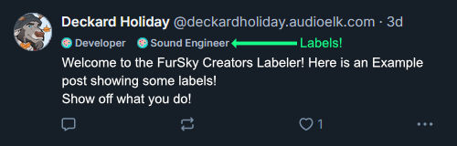 Example post showing labels applied underneath the user's handle.